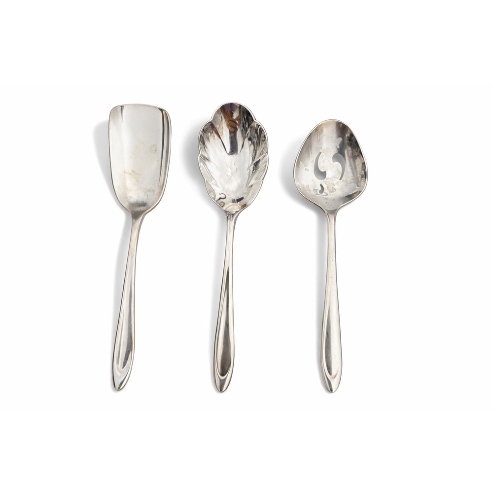 Meridian Silverplate Hostess Serving Utensils Set of 3 Bon Bon Leaf Sugar Spoons
